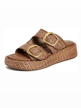 Sam Edelman Nerissa Brown Woven Platform Slide Sandals with Gold Buckles 5